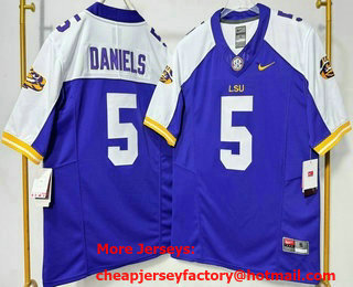 Men's LSU Tigers #5 Jayden Daniels Purple Thanksgiving FUSE College Football Jersey