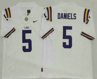 Men's LSU Tigers #5 Jayden Daniels White FUSE College Football Jersey