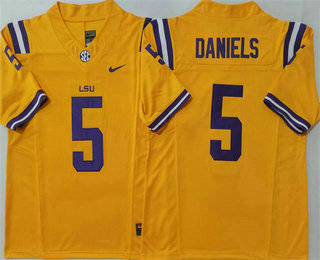 Men's LSU Tigers #5 Jayden Daniels Yellow FUSE College Football Jersey