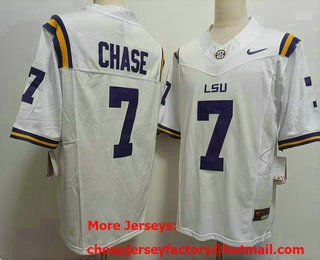 Men's LSU Tigers #7 JaMarr Chase White FUSE College Stitched Jersey