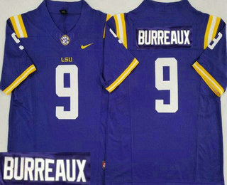 Men's LSU Tigers #9 Joe Burrow Burreaux Purple FUSE College Football Jersey