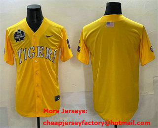 Men's LSU Tigers Blank Gold 2025 World Series Stitched Baseball Jersey
