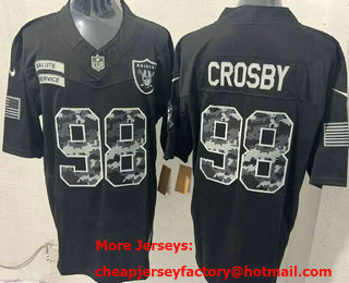 Men's Las Vegas Raiders #98 Maxx Crosby Limited Black FUSE 2026 Salute To Service Jersey