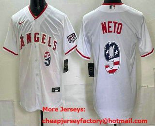Men's Los Angeles Angels #9 Zach Neto 2026 White USA 250 Fourth of July Home Stadium Stitched Jersey
