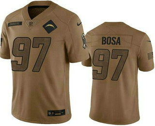 Men's Los Angeles Chargers #97 Joey Bosa Limited Brown 2023 Salute To Service Jersey