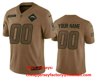 Men's Los Angeles Chargers Active Player Custom 2023 Brown Salute To Service Limited Stitched Jersey