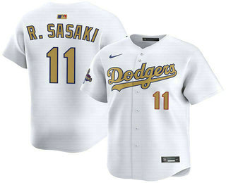 Men's Los Angeles Dodgers #11 Roki Sasaki White 2025 Gold Collection Limited Jersey