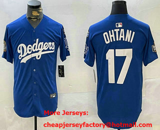 Men's Los Angeles Dodgers #17 Shohei Ohtani Blue 2024 World Series With Fernando 34 Fashion Limited Stitched Jersey