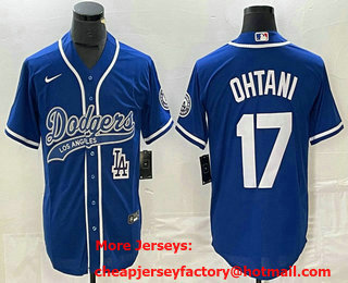 Men's Los Angeles Dodgers #17 Shohei Ohtani Blue With Patch Cool Base Stitched Baseball Jersey 02