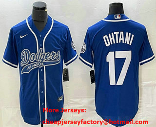 Men's Los Angeles Dodgers #17 Shohei Ohtani Blue With Patch Cool Base Stitched Baseball Jersey