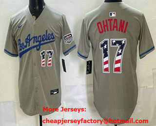Men's Los Angeles Dodgers #17 Shohei Ohtani Gray Alternate USA 250 Patch Stadium Jersey