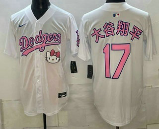 Men's Los Angeles Dodgers #17 Shohei Ohtani Japanese White Pink Hello Kitty Limited Jersey