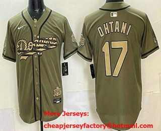 Men's Los Angeles Dodgers #17 Shohei Ohtani Olive USA 2025 World Series Champions Limited Jersey