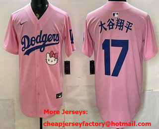 Men's Los Angeles Dodgers #17 Shohei Ohtani Pink Japanese 2025 Hello Kitty Limited Stitched Jersey