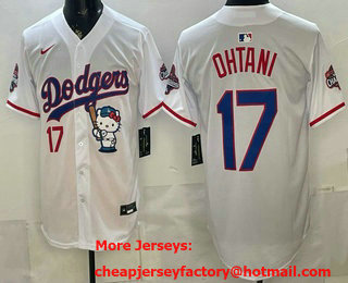 Men's Los Angeles Dodgers #17 Shohei Ohtani White Hello Kitty 2025 World Series Champions Limited Jersey