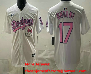 Men's Los Angeles Dodgers #17 Shohei Ohtani White Pink 2025 Hello Kitty Limited Stitched Jersey