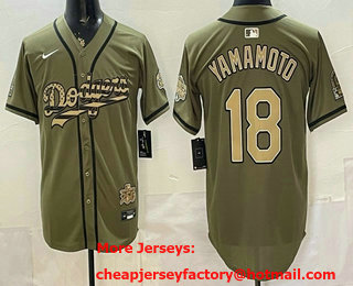 Men's Los Angeles Dodgers #18 Yoshinobu Yamamoto Olive USA 2025 World Series Champions Limited Jersey