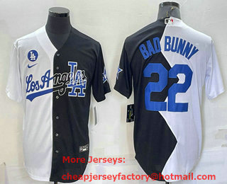 Men's Los Angeles Dodgers #22 Bad Bunny White Black 2022 Celebrity Softball Game Cool Base Jersey
