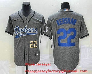 Men's Los Angeles Dodgers #22 Clayton Kershaw Number Grey Gridiron Cool Base Stitched Baseball Jersey