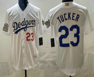 Men's Los Angeles Dodgers #23 Kyle Tucker White Gold 9x B2B Champs Collection Limited Jersey