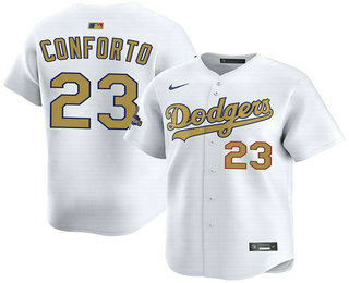 Men's Los Angeles Dodgers #23 Michael Conforto White 2025 Gold Collection Limited Jersey