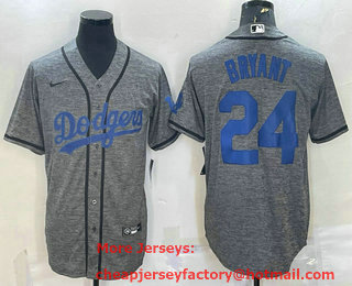Men's Los Angeles Dodgers #24 Kobe Bryant Grey Gridiron Cool Base Stitched Baseball Jersey