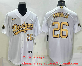 Men's Los Angeles Dodgers #26 Tony Gonsolin Number White 2022 All Star Stitched Cool Base Nike Jersey