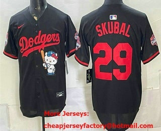 Men's Los Angeles Dodgers #29 Tarik Skubal Black Hello Kitty Night 2025 World Series Champions Patch Stitched Jersey