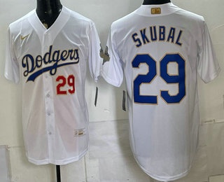 Men's Los Angeles Dodgers #29 Tarik Skubal White 2026 Gold Collection Stadium Jersey