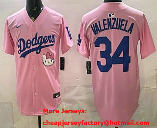 Men's Los Angeles Dodgers #34 Fernando Valenzuela Pink 2025 Hello Kitty Limited Stitched Jersey