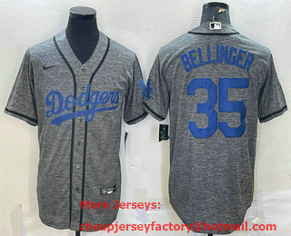 Men's Los Angeles Dodgers #35 Cody Bellinger Grey Gridiron Cool Base Stitched Baseball Jersey