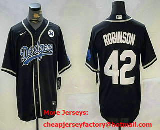 Men's Los Angeles Dodgers #42 Jackie Robinson Black 34 Patch Cool Base Stitched Jersey