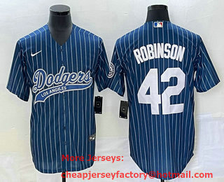 Men's Los Angeles Dodgers #42 Jackie Robinson Blue Pinstripe Cool Base Stitched Baseball Jersey