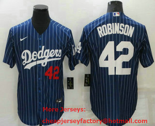 Men's Los Angeles Dodgers #42 Jackie Robinson Blue Pinstripe Stitched MLB Cool Base Nike Jersey