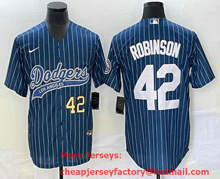 Men's Los Angeles Dodgers #42 Jackie Robinson Number Blue Pinstripe Cool Base Stitched Baseball Jersey