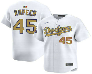 Men's Los Angeles Dodgers #45 Michael Kopech White 2025 Gold Collection Limited Jersey