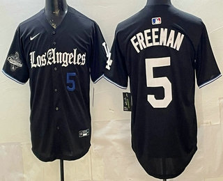 Men's Los Angeles Dodgers #5 Freddie Freeman Black 2025 World Series Champions Limited Jersey