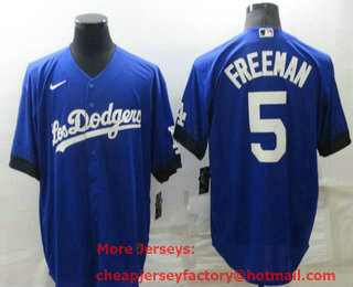 Men's Los Angeles Dodgers #5 Freddie Freeman Blue 2022 City Connect Cool Base Stitched Jersey