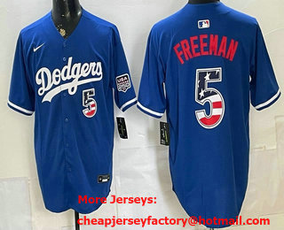 Men's Los Angeles Dodgers #5 Freddie Freeman Blue USA 250 Patch Stadium Jersey