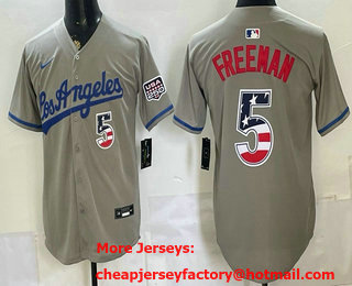 Men's Los Angeles Dodgers #5 Freddie Freeman Gray Alternate USA 250 Patch Stadium Jersey