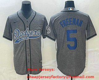 Men's Los Angeles Dodgers #5 Freddie Freeman Grey Gridiron Cool Base Stitched Baseball Jersey