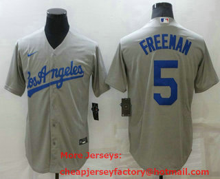 Men's Los Angeles Dodgers #5 Freddie Freeman Grey Stitched MLB Cool Base Nike Jersey