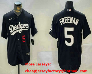 Men's Los Angeles Dodgers #5 Freddie Freeman Number Black Cool Base Stitched Jersey