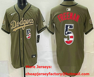 Men's Los Angeles Dodgers #5 Freddie Freeman Olive 2025 World Series Champions USA 250 Patch Stadium Jersey