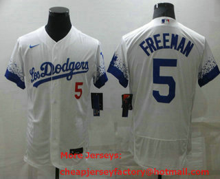 Men's Los Angeles Dodgers #5 Freddie Freeman White 2022 City Connect Flex Base Stitched Jersey