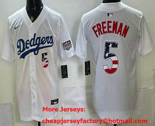 Men's Los Angeles Dodgers #5 Freddie Freeman White USA 250 Patch Stadium Jersey