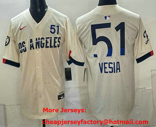 Men's Los Angeles Dodgers #51 Alex Vesia Cream 2024 City Connect Limited Stitched Jersey