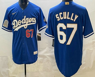 Men's Los Angeles Dodgers #67 Vin Scully Blue Gold 9x Champs Collection Stadium Jersey