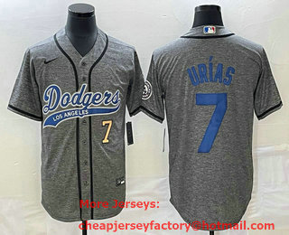 Men's Los Angeles Dodgers #7 Julio Urias Number Grey Gridiron Cool Base Stitched Baseball Jersey