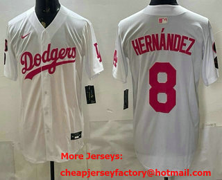 Men's Los Angeles Dodgers #8 Enrique Hernandez White Pink Limited Stitched Jersey